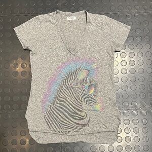 Lauren Moshi Gray Zebra Tee with Rainbow Accents